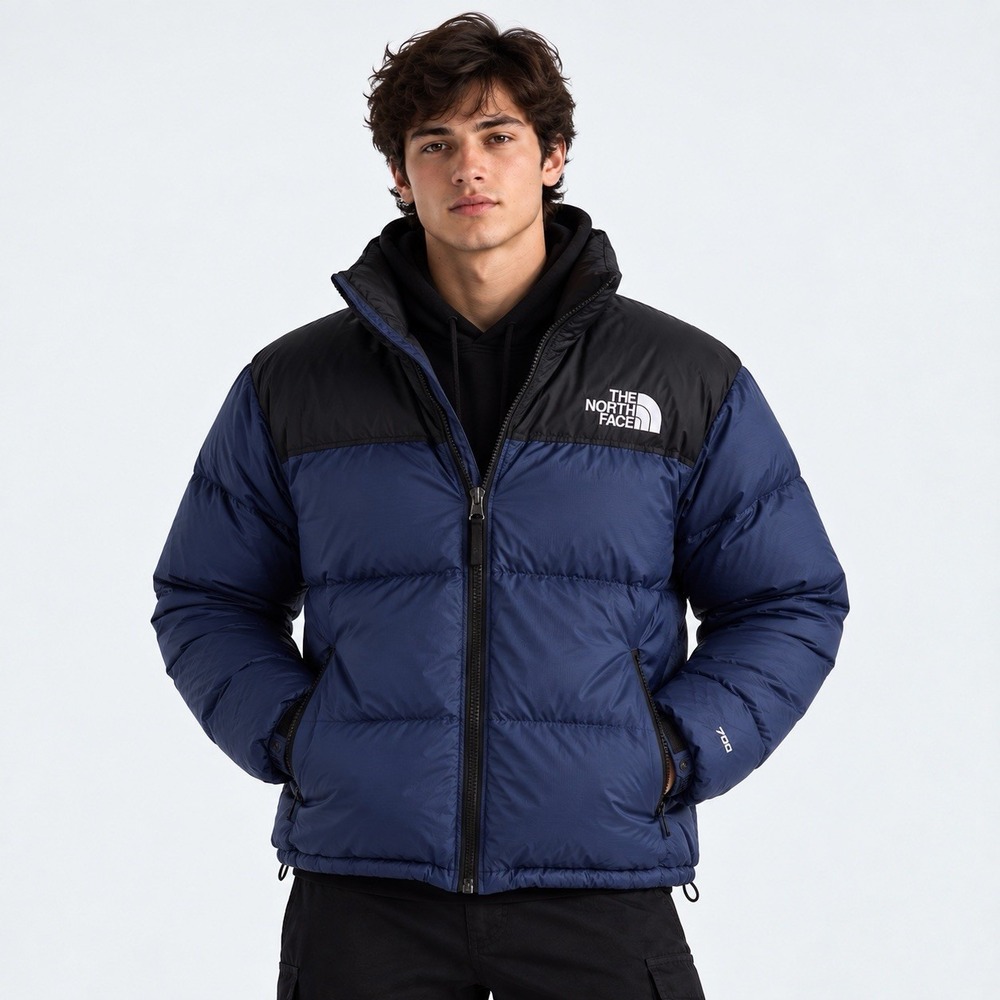 The North Face Nuptse 700 Down Puffer Jacket Mens Large Blue Black Excellent